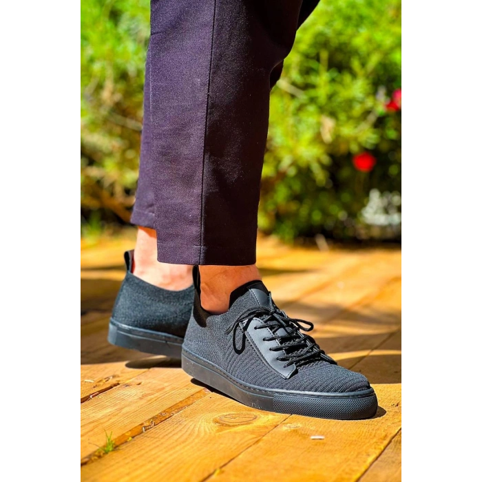 KB-110  Kuback Siyah Triko Siyah Yüksek Taban Bağcıklı Günlük Erkek Ayakkabı