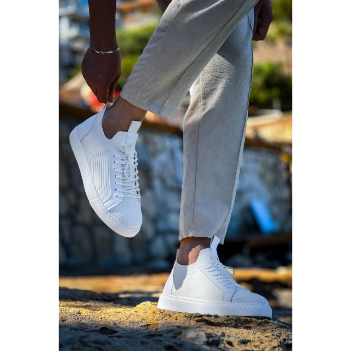 KB-112   Kuback Beyaz Triko Bağcıklı  Günlük Erkek  Ayakkabı