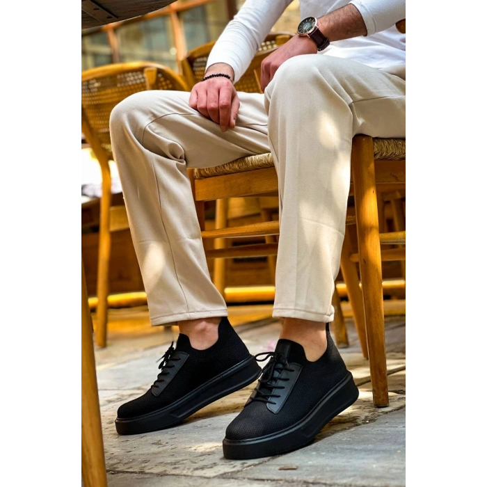 KB-116 Kuback Siyah Siyah Taban Bağcıklı Triko Günlük Erkek Ayakkabı