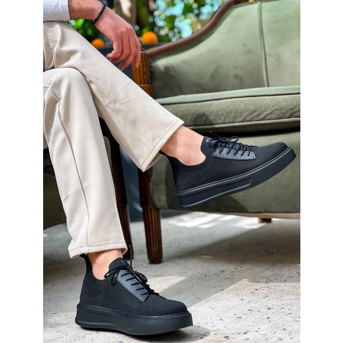 KB-116 Kuback Siyah Siyah Taban Bağcıklı Triko Günlük Erkek Ayakkabı