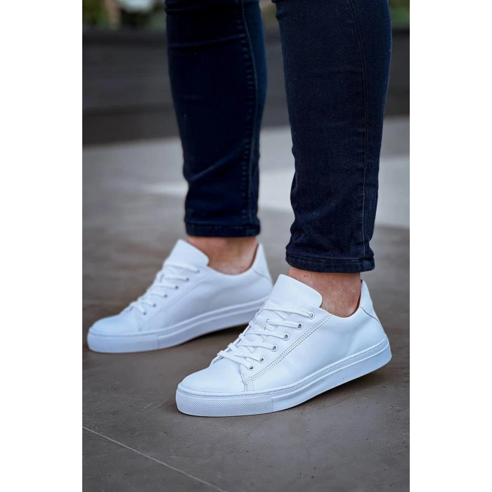 KB-122  Kuback Beyaz Cilt Yüksek Taban Bağcıklı Günlük Erkek Ayakkabı