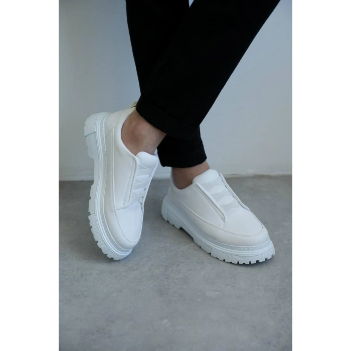 KB-703 Kuback Beyaz Cilt Lastikli Günlük Erkek Ayakkabı