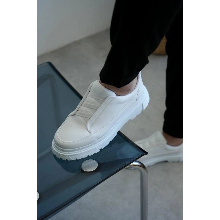 KB-703 Kuback Beyaz Cilt Lastikli Günlük Erkek Ayakkabı