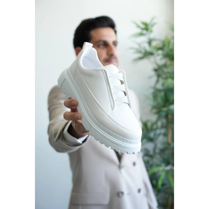 KB-703 Kuback Beyaz Cilt Lastikli Günlük Erkek Ayakkabı