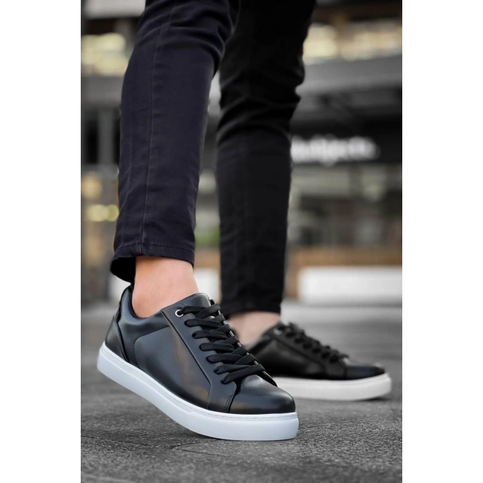 KB-BX1  Kuback Siyah Cilt Yüksek Beyaz Taban Günlük Erkek Ayakkabı