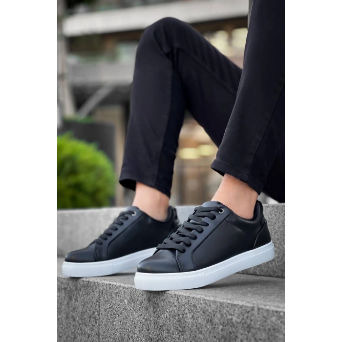 KB-BX1  Kuback Siyah Cilt Yüksek Beyaz Taban Günlük Erkek Ayakkabı