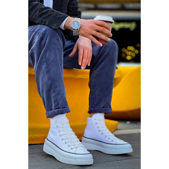 KB-CX-3 Kuback Uzun Beyaz Keten Beyaz Yüksek Taban Spor Ayakkabı