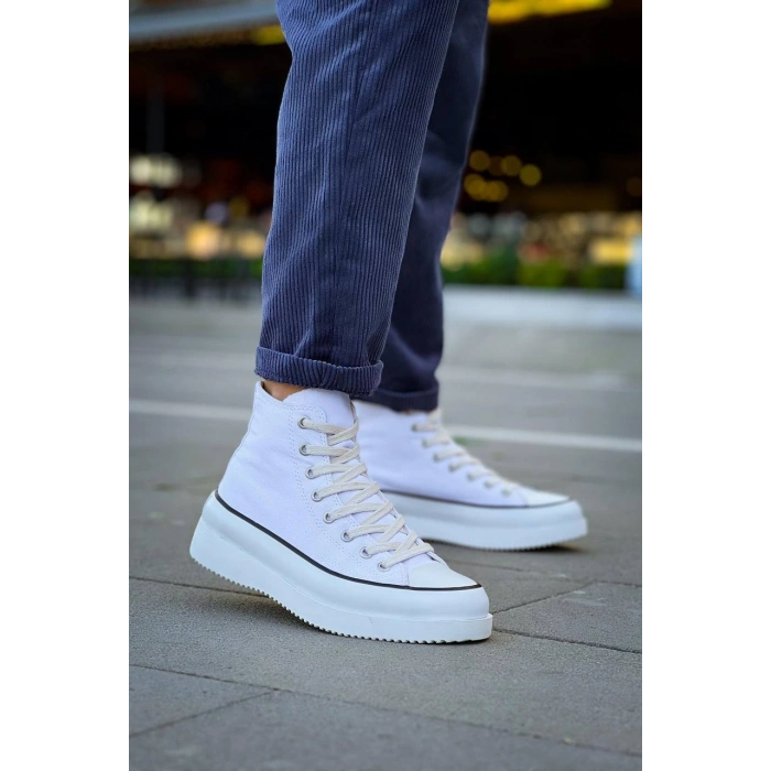 KB-CX-3 Kuback Uzun Beyaz Keten Beyaz Yüksek Taban Spor Ayakkabı