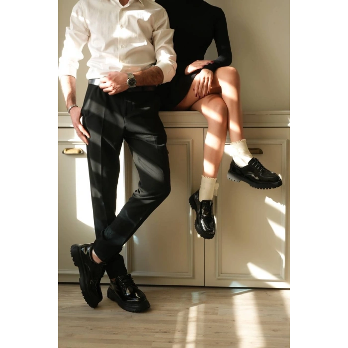 KB-KX6 Kuback Kömür Rugan Bağcıklı Günlük Unisex Ayakkabı