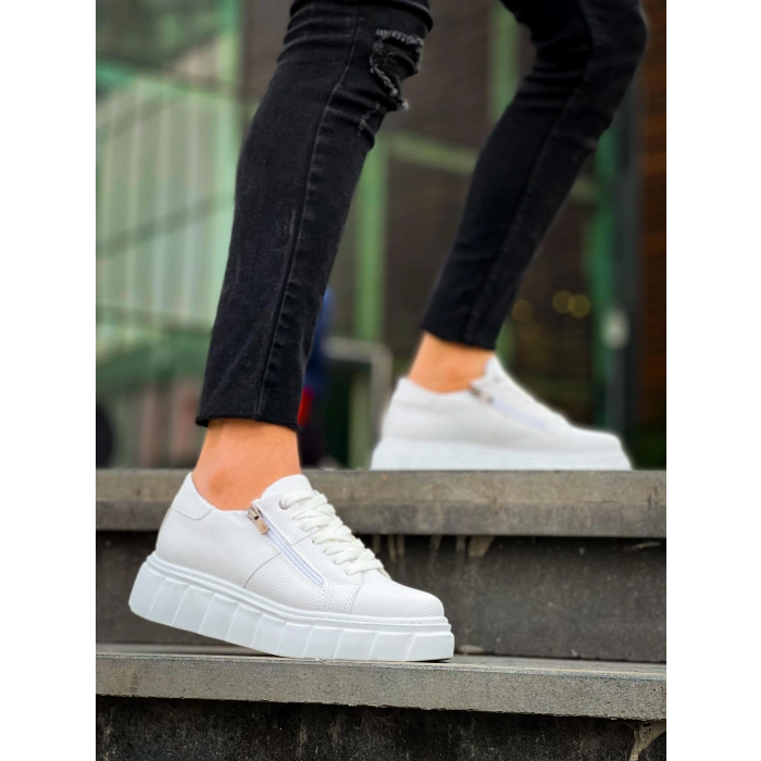 KB-X155 Kuback Beyaz Cilt Detaylı Beyaz Yüksek Taban Günlük Spor Ayakkabı