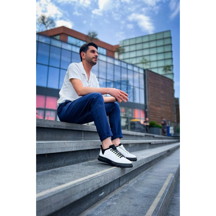 KB-X204 Kuback Beyaz Siyah Keten Siyah Yüksek Taban Günlük Erkek Spor Ayakkabı