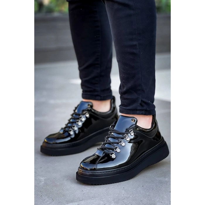 KB-X4  Kuback Siyah Rugan Siyah Yüksek Taban Bağcıklı Günlük Erkek Ayakkabı