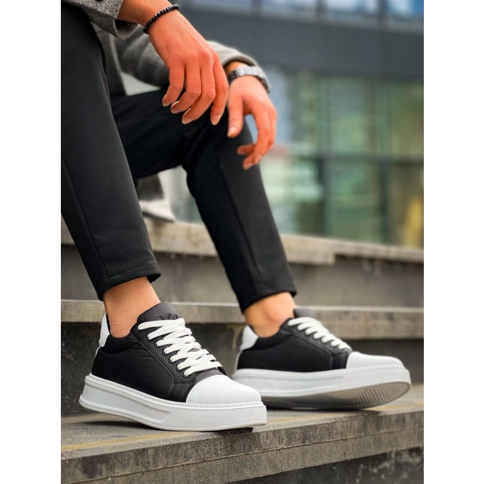 KB-X46 Kuback Siyah Beyaz Yüksek Beyaz Taban Günlük Spor Ayakkabı