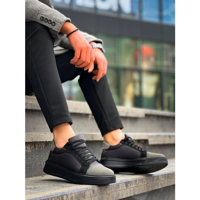 KB-X46 Kuback Siyah Gri Yüksek Siyah Taban Günlük Spor Ayakkabı
