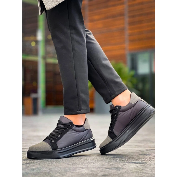 KB-X46 Kuback Siyah Gri Yüksek Siyah Taban Günlük Spor Ayakkabı