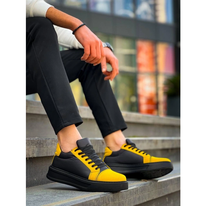KB-X46 Kuback Siyah Sarı Yüksek Siyah Taban Günlük Spor Ayakkabı