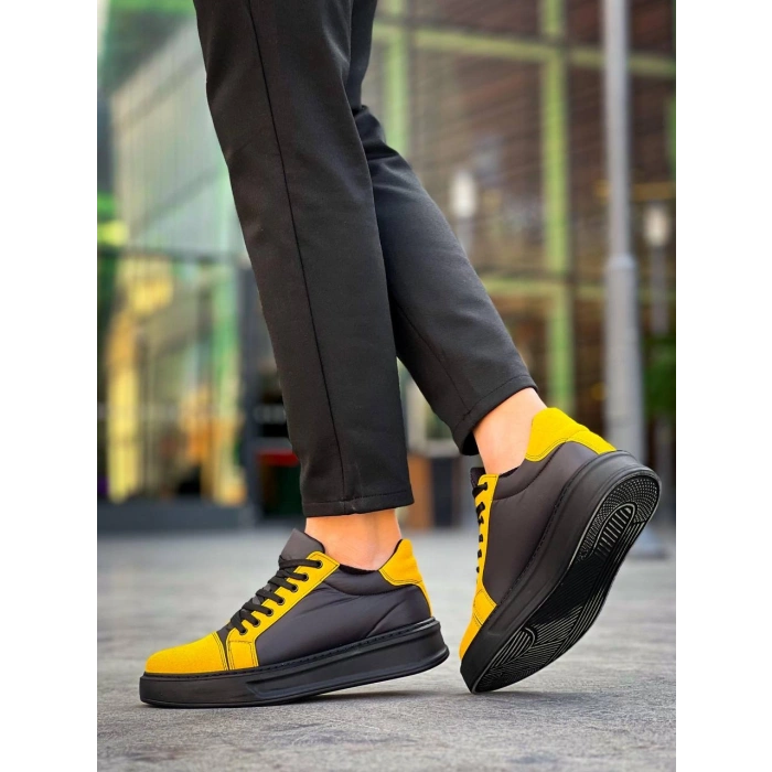 KB-X46 Kuback Siyah Sarı Yüksek Siyah Taban Günlük Spor Ayakkabı