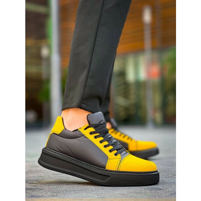 KB-X46 Kuback Siyah Sarı Yüksek Siyah Taban Günlük Spor Ayakkabı