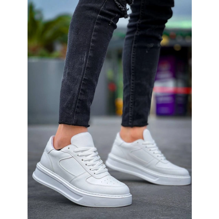 KB-X8 Kuback Beyaz Cilt Beyaz Yüksek Taban Günlük Spor Ayakkabı