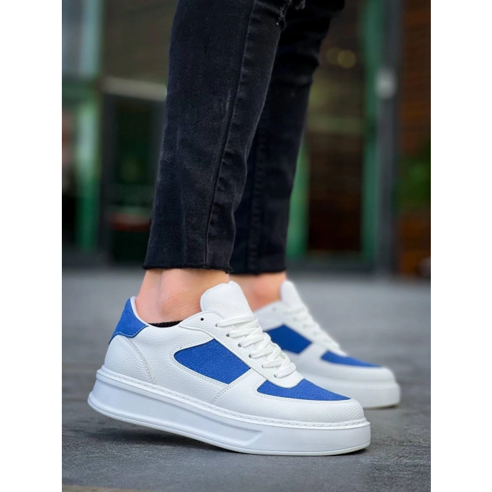 KB-X8 Kuback Beyaz Cilt Mavi Süet Detaylı Beyaz Yüksek Taban Günlük Spor Ayakkabı