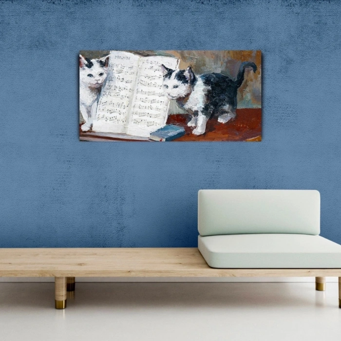 Kediler ve Nota Defteri Kanvas Tablo 60 x 120
