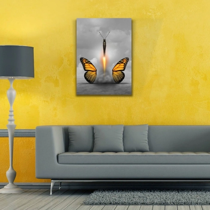 Kelebek Görselli Soyut Çalışma Kanvas Tablo 50 x 70