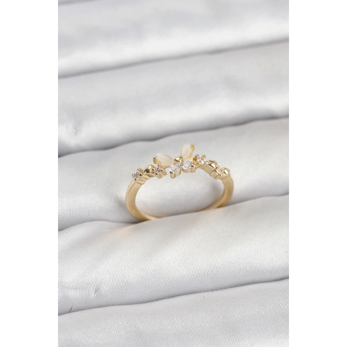 Kelebek Model Gold Renk Pirinç Kadın Yüzük