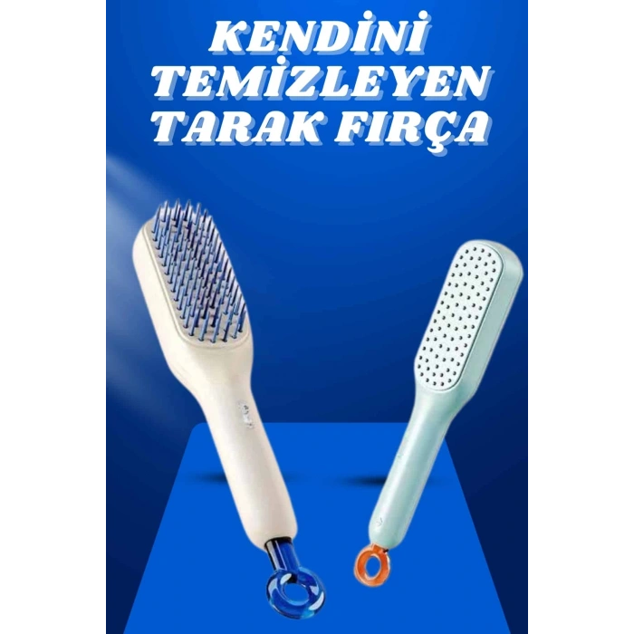 Kendi Kendini Temizleyen Otomatik Tuşlu Saç Tarağı Dolaşık Açıcı Masaj Fırçası Silikon Fırça