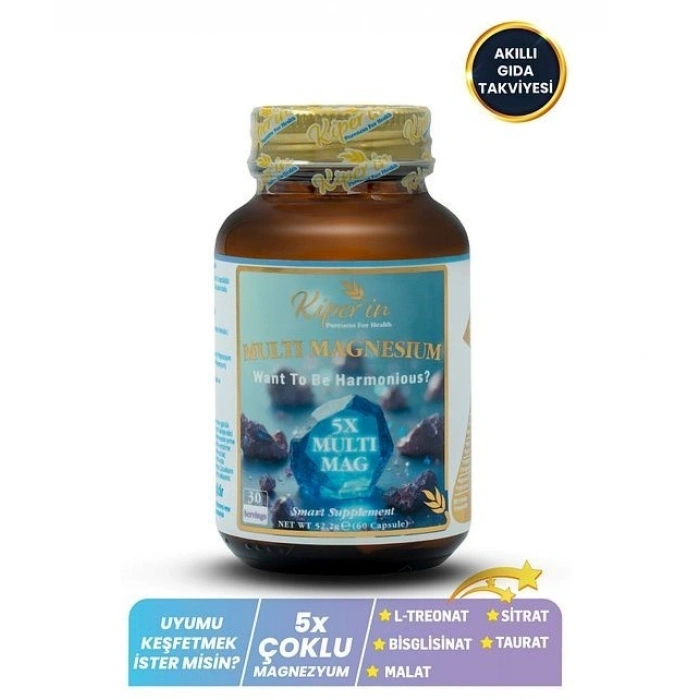 Kiperin 5x Çoklu Magnezyum Taurat Bisglisinat Malat Sitrat L-Treonat Akıllı Gıda Takviyesi 60 Kapsül
