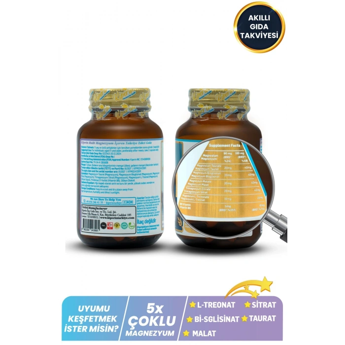 Kiperin 5x Çoklu Magnezyum Taurat Bisglisinat Malat Sitrat L-Treonat Akıllı Gıda Takviyesi 60 Kapsül