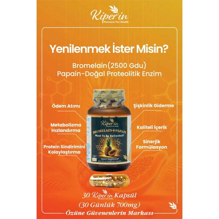 Kiperin Bromelain+ Papain 30 Kapsül