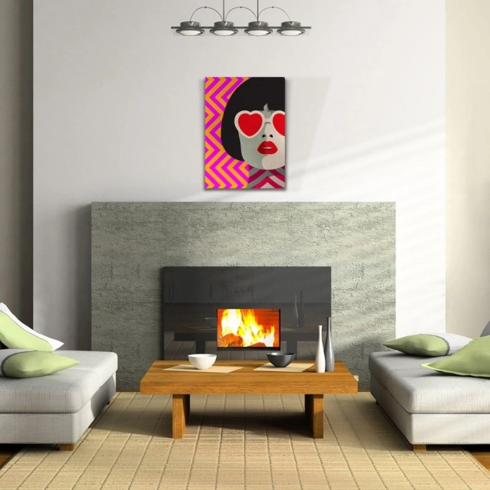 Kırmızı Gözlüklü Kadın Kanvas Tablo 50 x 70