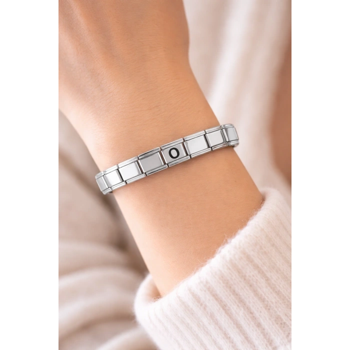 Kişiye Özel O Harfli Çelik Bileklik – İtalyan Charm Model, Ayarlanabilir Bilezik