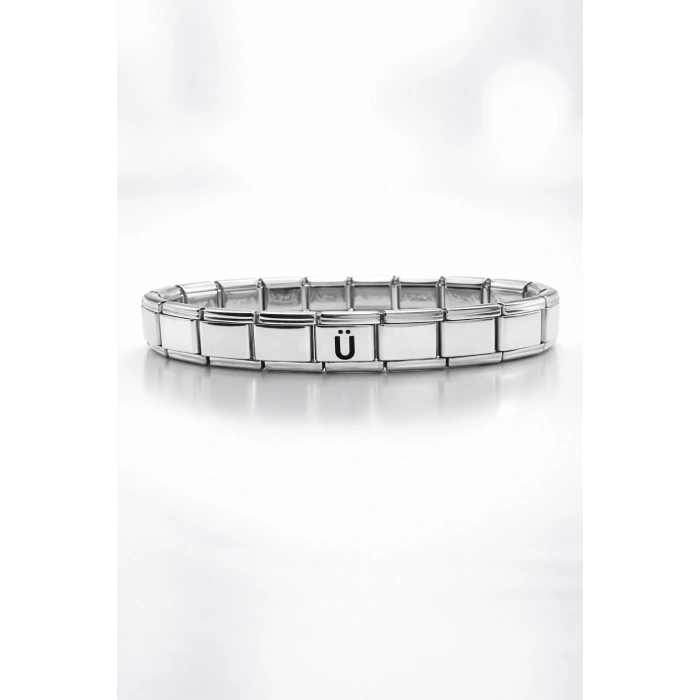 Kişiye Özel Ü Harfli Çelik Bileklik – Paslanmaz Çelik Bilek, Zarif ve Minimal Harf Bileklik