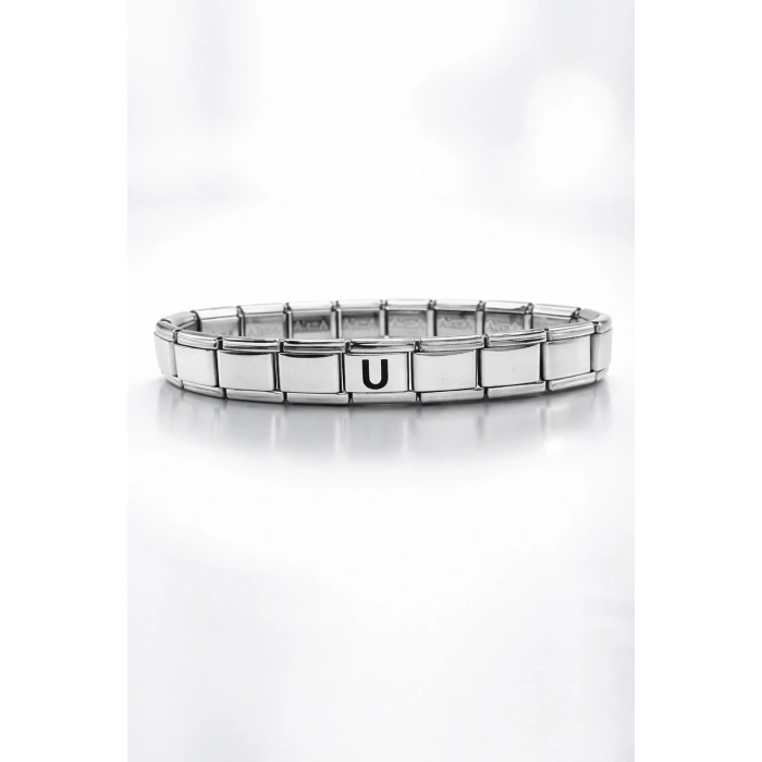Kişiye Özel U Harfli Çelik Bileklik – Paslanmaz Çelik, Zarif Bilekliği, Ayarlanabilir Harf Bileklik