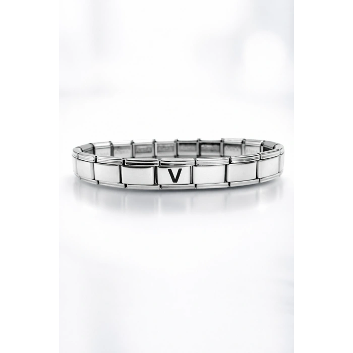 Kişiye Özel V Harfli Çelik Bileklik – Paslanmaz Çelik Bileklik, Zarif Minimal Harf Bileklik