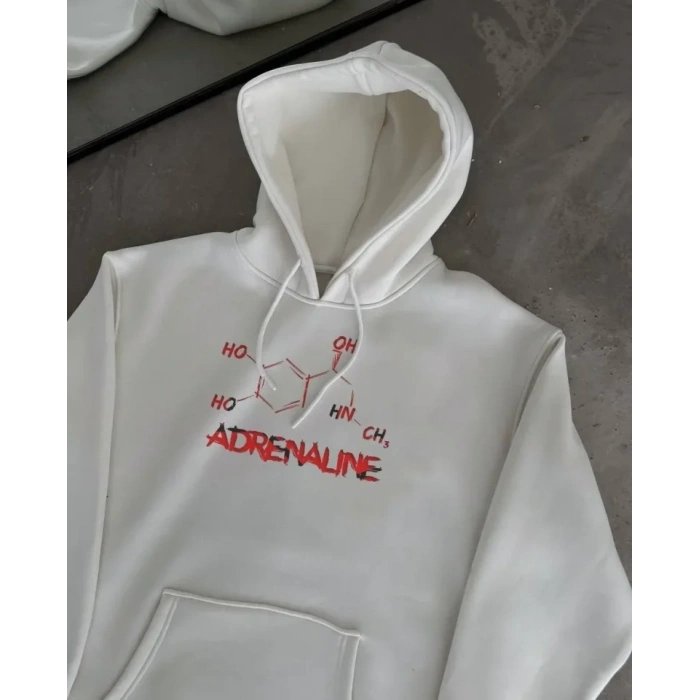 Kışlık Uzun Kol Kapüşonlu SweatShirt - Beyaz