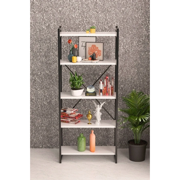 Kitaplık 5 Raflı Beyaz 180 Cm