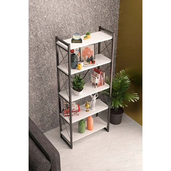 Kitaplık 5 Raflı Beyaz 180 Cm