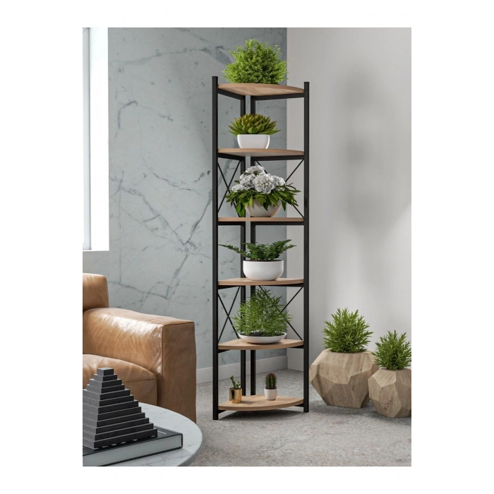 Kitaplık Çiçeklik 6 Raflı Ceviz Çok Amaçlı Stand Altı Bölmeli 160*30*43