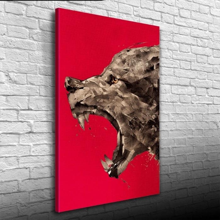 Kızgın Kurt , Kırmızı ve Gri Tonlarda Kanvas Tablo 50 x 70