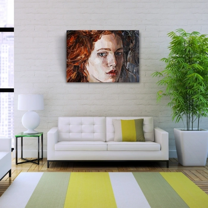 Kızıl Saçlı Yağlı Boya Kadın Portresi Kanvas Tablo 50 x 70