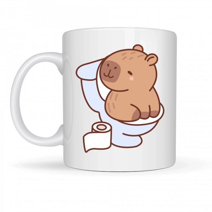 Komik Kapibara Tuvalet Tasarımlı Porselen Kupa MODEL 105 – Eğlenceli Kahve Kupası , Ofis & Ev İçin Mizahi Hediye