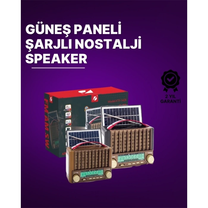 KTF-1428 Güneş Paneli Şarjlı Nostaljik Bluetooth Hoparlör – FM/AM/SW Radyo, USB/SD Desteği, Taşınabilir Tasarım