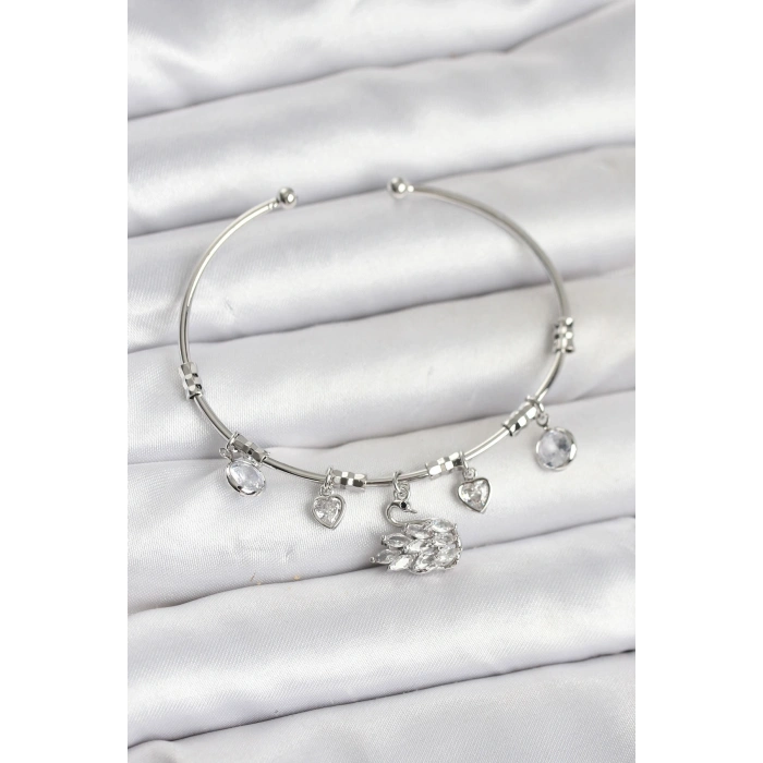 Kuğu Charmlı Gümüş Renk Kadın Bileklik