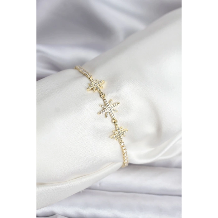 Kutup Yıldızı Model Zirkon Taşlı Gold Renk Su Yolu Kadın Bileklik