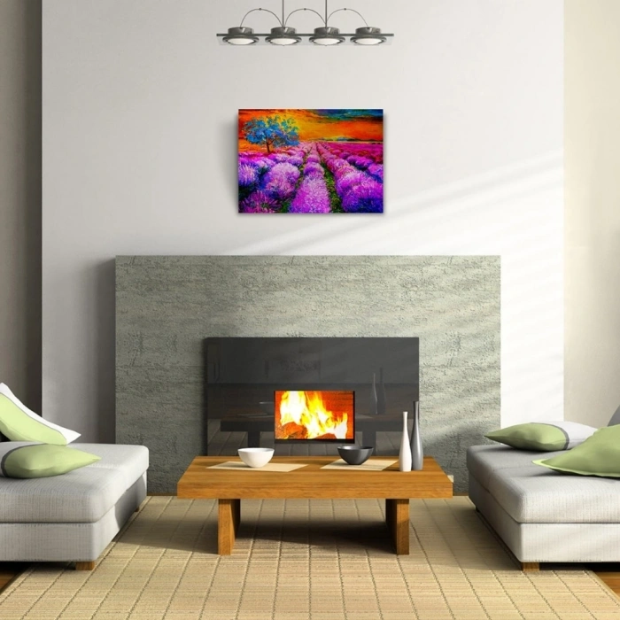 Lavanta Tarlasında Gündoğumu Yağlıboya Kanvas Tablo 50 x 70