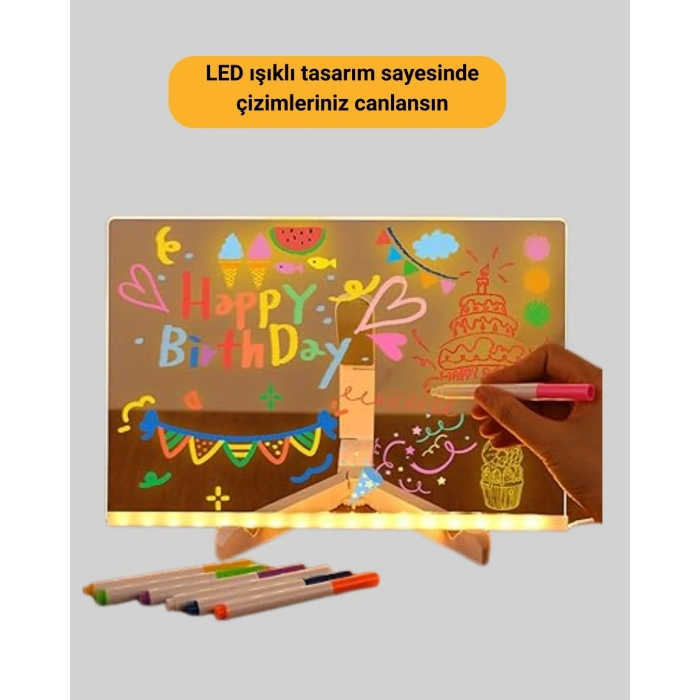 LED Işıklı Akrilik Yazı Tahtası Renkli Kalem Setiyle