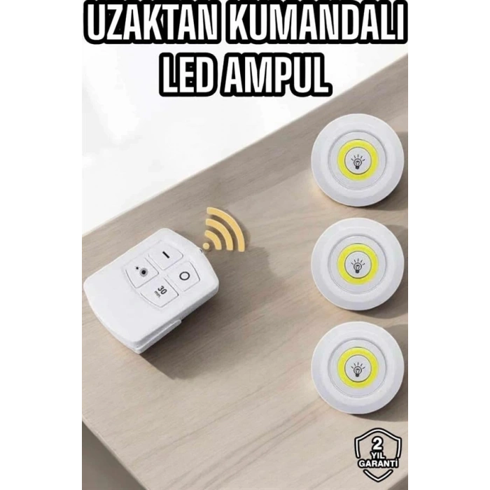 Led Lamba 3lü Uzaktan Kumandalı Yapışkanlı Beyaz Işık