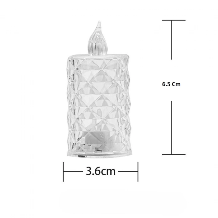 Led Mum Şeffaf Kristal LED Mum Pilli Alevsiz Çay Mumu Düğün Doğum Günü Ortam Işığı Midi